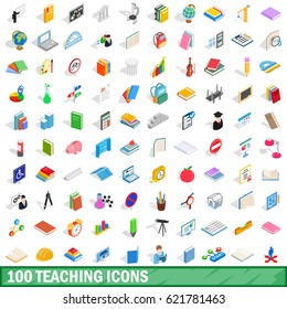 100 school elements icons set in isometric 3d style. Illustration of school elements isometric vector icons isolated for any design