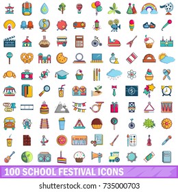 100 school festival icons set in cartoon style for any design vector illustration