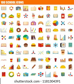 100 school icon set. Flat set of 100 school vector icons for web design