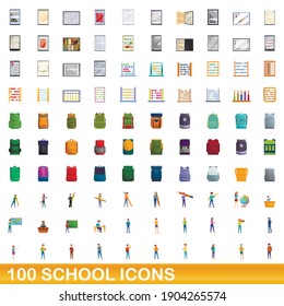 100 school icons set. Cartoon illustration of 100 school icons vector set isolated on white background