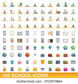100 school icons set. Cartoon illustration of 100 school icons vector set isolated on white background