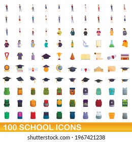 100 school icons set. Cartoon illustration of 100 school icons vector set isolated on white background