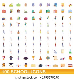 100 school icons set. Cartoon illustration of 100 school icons vector set isolated on white background