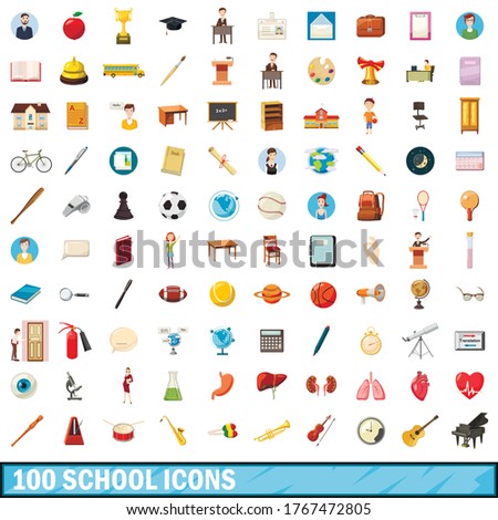 100 school icons set in cartoon style for any design vector illustration