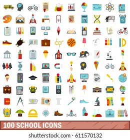 100 school icons set in flat style for any design vector illustration