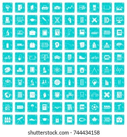 100 school icons set in grunge style blue color isolated on white background vector illustration