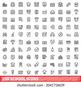 100 school icons set. Outline illustration of 100 school icons vector set isolated on white background