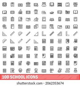 100 school icons set. Outline illustration of 100 school icons vector set isolated on white background