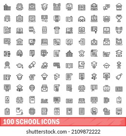 100 school icons set. Outline illustration of 100 school icons vector set isolated on white background