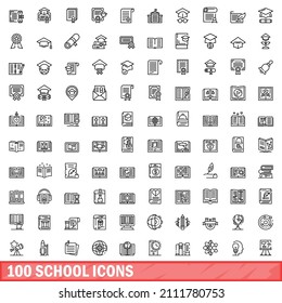 100 school icons set. Outline illustration of 100 school icons vector set isolated on white background