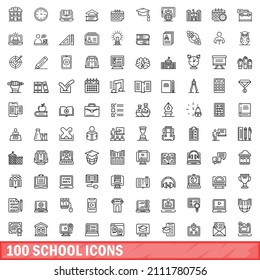 100 school icons set. Outline illustration of 100 school icons vector set isolated on white background