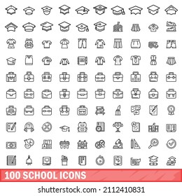 100 school icons set. Outline illustration of 100 school icons vector set isolated on white background