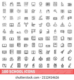 100 school icons set. Outline illustration of 100 school icons vector set isolated on white background