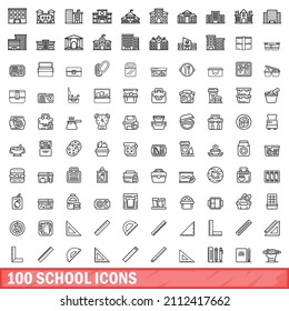 100 school icons set. Outline illustration of 100 school icons vector set isolated on white background