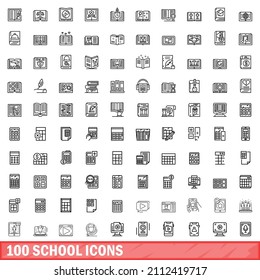 100 school icons set. Outline illustration of 100 school icons vector set isolated on white background