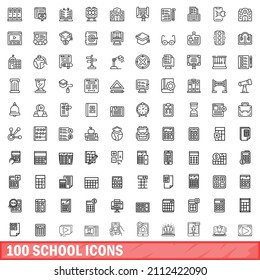 100 school icons set. Outline illustration of 100 school icons vector set isolated on white background