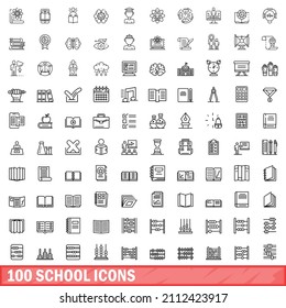 100 school icons set. Outline illustration of 100 school icons vector set isolated on white background