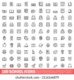 100 school icons set. Outline illustration of 100 school icons vector set isolated on white background