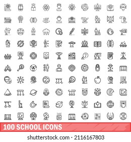 100 school icons set. Outline illustration of 100 school icons vector set isolated on white background