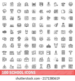 100 school icons set. Outline illustration of 100 school icons vector set isolated on white background