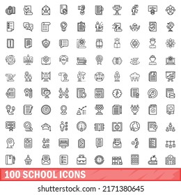 100 school icons set. Outline illustration of 100 school icons vector set isolated on white background