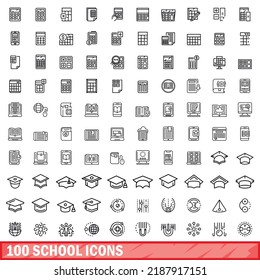 100 school icons set. Outline illustration of 100 school icons vector set isolated on white background
