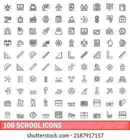 100 school icons set. Outline illustration of 100 school icons vector set isolated on white background