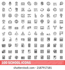 100 school icons set. Outline illustration of 100 school icons vector set isolated on white background