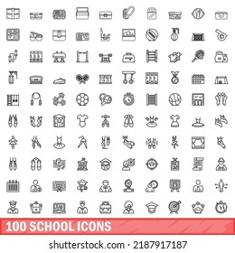 100 íconos escolares. Ilustración de esquema de 100 iconos escolares conjunto de vectores aislado en fondo blanco