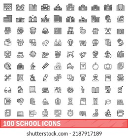 100 school icons set. Outline illustration of 100 school icons vector set isolated on white background