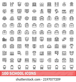 100 school icons set. Outline illustration of 100 school icons vector set isolated on white background