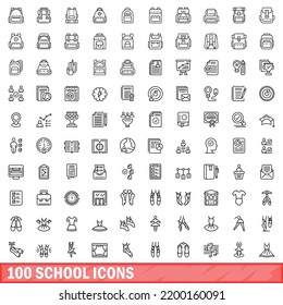 100 school icons set. Outline illustration of 100 school icons vector set isolated on white background