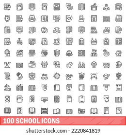 100 school icons set. Outline illustration of 100 school icons vector set isolated on white background