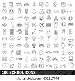 100 school icons set in outline style for any design vector illustration