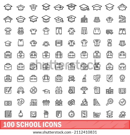 100 school icons set. Outline illustration of 100 school icons vector set isolated on white background