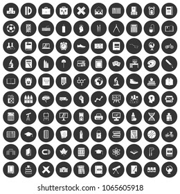 100 school icons set in simple style white on black circle color isolated on white background vector illustration