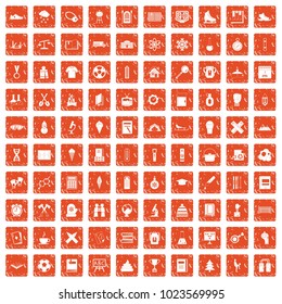 100 school years icons set in grunge style orange color isolated on white background vector illustration