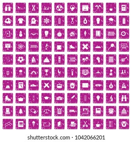 100 school years icons set in grunge style pink color isolated on white background vector illustration