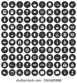 100 school years icons set in simple style white on black circle color isolated on white background vector illustration