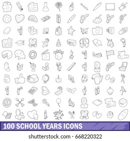 100 school years icons set in outline style for any design vector illustration