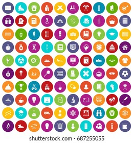 100 school years icons set in different colors circle isolated vector illustration