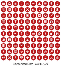 100 school years icons set in red hexagon isolated vector illustration