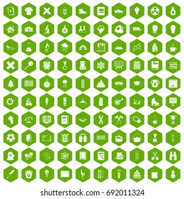 100 school years icons set in green hexagon isolated vector illustration