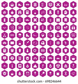 100 school years icons set in violet hexagon isolated vector illustration