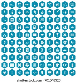 100 school years icons set in sapphirine hexagon isolated vector illustration
