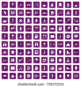 100 school years icons set in grunge style purple color isolated on white background vector illustration