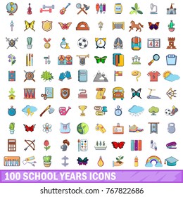 100 school years icons set. Cartoon illustration of 100 school years vector icons isolated on white background