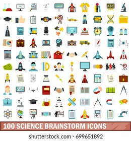 100 science brainstorm icons set in flat style for any design vector illustration
