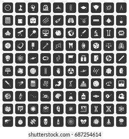 100 science icons set in black color isolated vector illustration