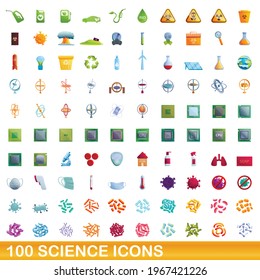 100 Wissenschaftssymbole gesetzt. Cartoon-Illustration von 100 Science-Icons, Vektorgrafik einzeln auf weißem Hintergrund
